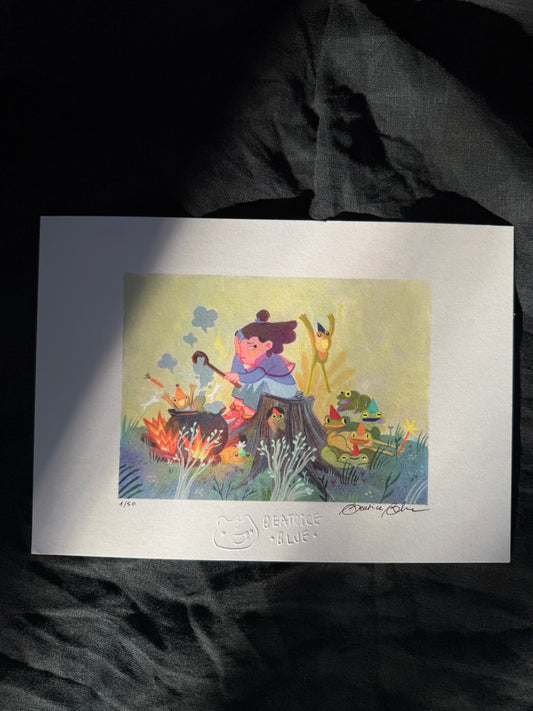 Moira and the frogs - signed print